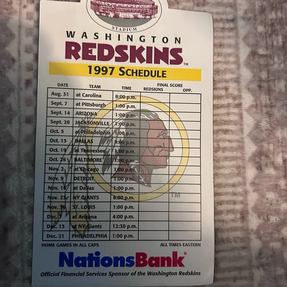 Washington Redskins 1997 magnetic Schedule Card
